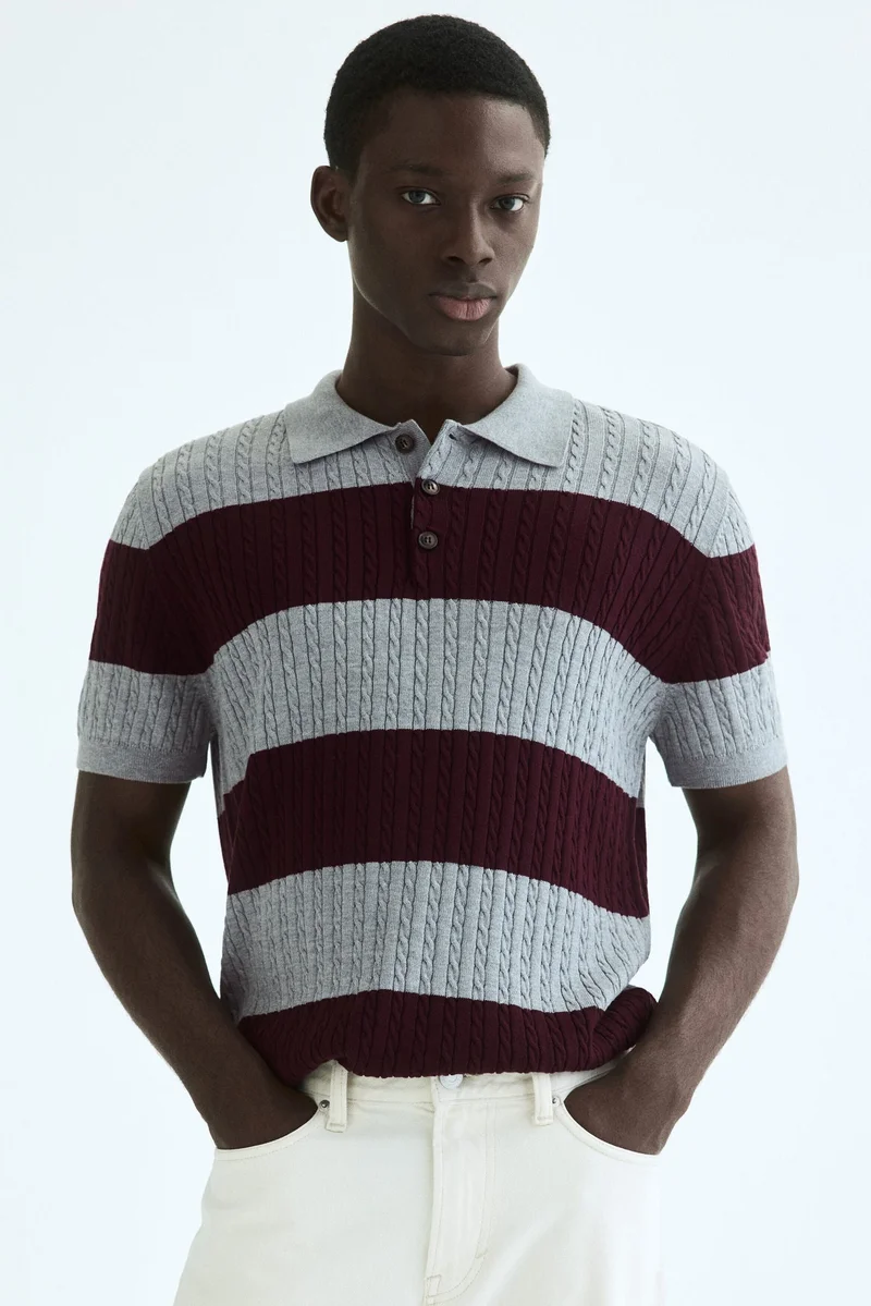 Regular Fit Cable-knit polo shirt