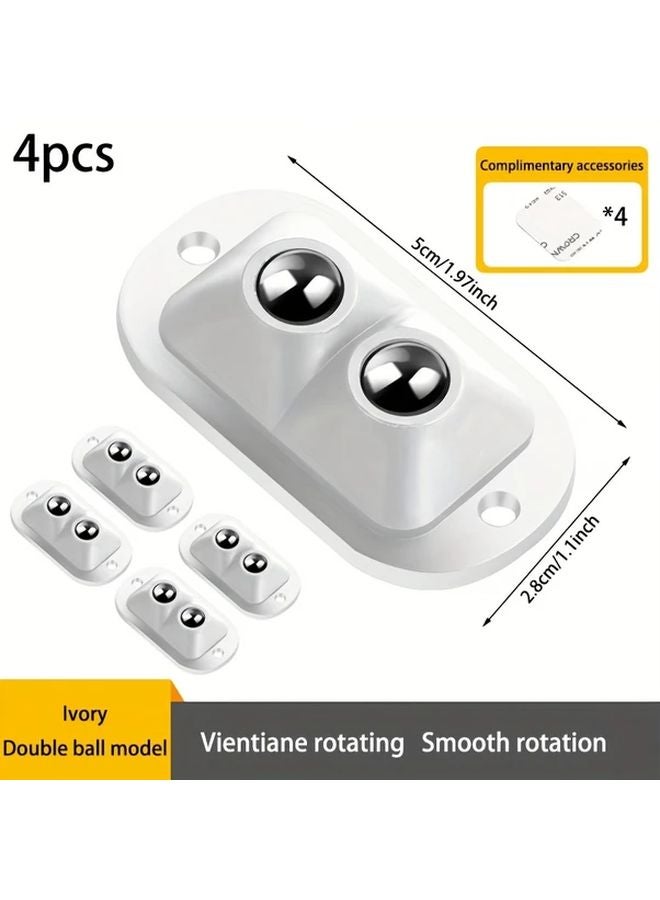 White Double Beads Heavy Duty Nylon Furniture Moving Wheels 360 Degree Rotating Adhesive Ball Casters 4 Pack - Image 1