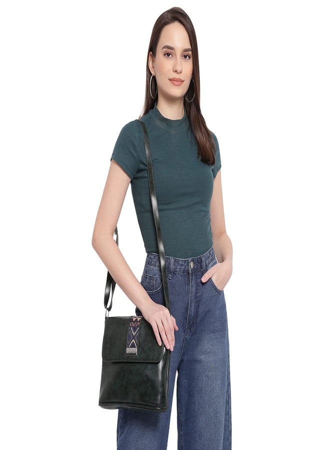 KLEIO Faux Leather Side Crossbody Sling Bag For Women Ladies (HO8028KL) (Dark Green) - Image 3