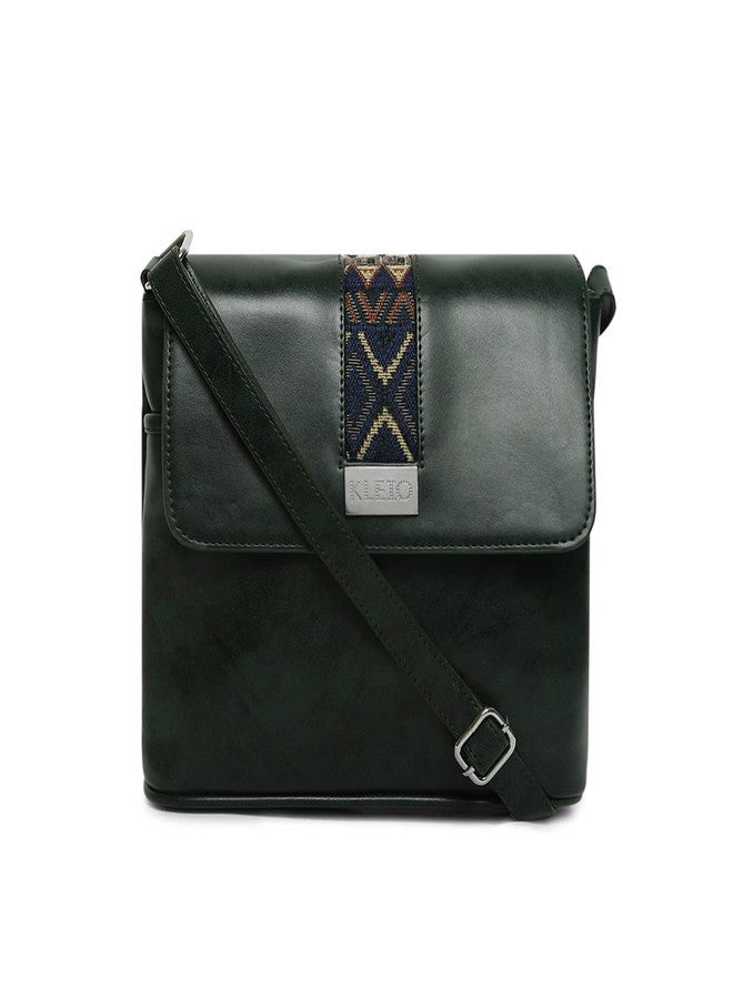 KLEIO Faux Leather Side Crossbody Sling Bag For Women Ladies (HO8028KL) (Dark Green) - Image 2