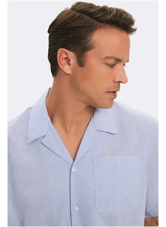 JUNE June Exclusive Men Oversize Short Sleeve Patterned Shirt Blue