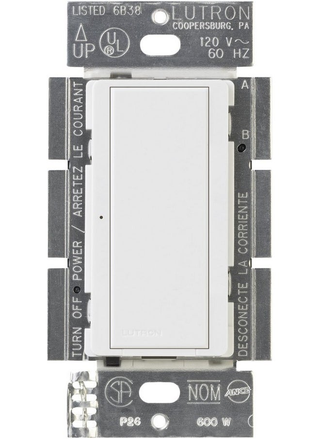 LUTRON Lutron Maestro Digital Switch, 8A Single Pole/Multi Location, MA-S8AM-WH, White  - Image 1