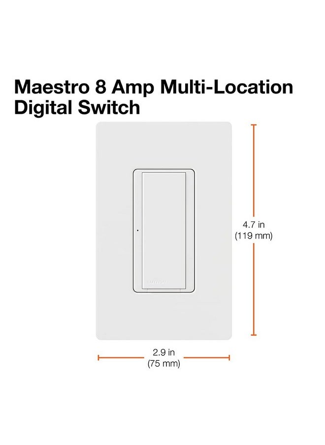 LUTRON Lutron Maestro Digital Switch, 8A Single Pole/Multi Location, MA-S8AM-WH, White  - Image 5