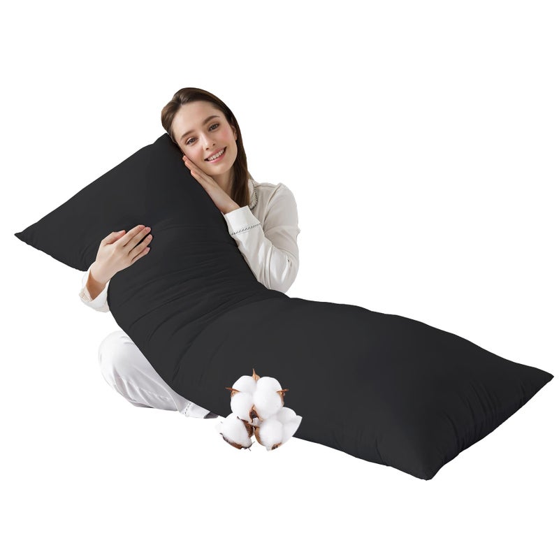SHOUREN Cotton Body Pillow Insert - Cooling Breathable Full Body Pillow for Side Sleeper - Soft Long Bed Pillow for Adults - 20 x 54 inch-Black - Image 1