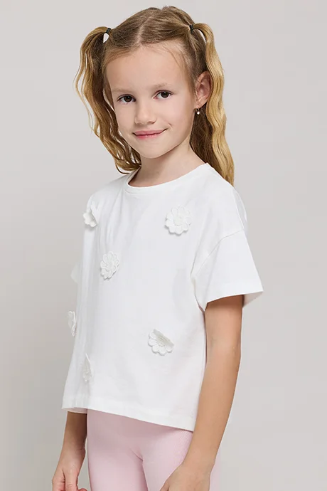 R&B Appliqued T-Shirt with Crew Neck and Short Sleeves