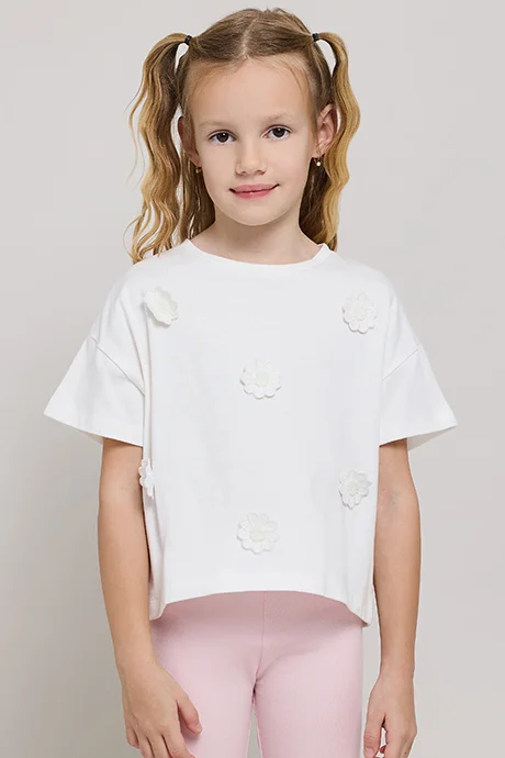 R&B Appliqued T-Shirt with Crew Neck and Short Sleeves