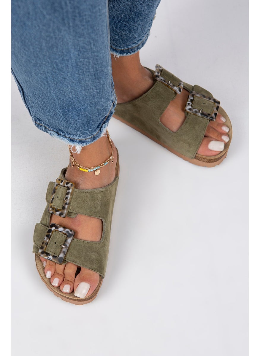 Manijero Manjero Alona Women's Genuine Leather Double Buckle Water Green Slippers  - Image 5