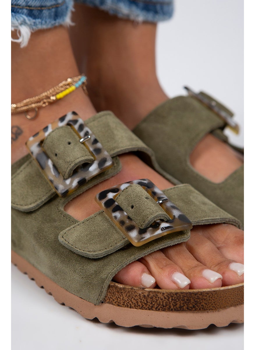 Manijero Manjero Alona Women's Genuine Leather Double Buckle Water Green Slippers  - Image 4