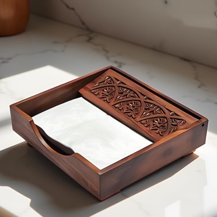 RGrandsons Rosewood Wooden Tissue Paper Rack/Napkin Holder Stand Square Rosewood 7.5 * 7.5 inch. (Carving) - Image 1