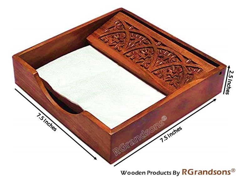 RGrandsons Rosewood Wooden Tissue Paper Rack/Napkin Holder Stand Square Rosewood 7.5 * 7.5 inch. (Carving) - Image 2