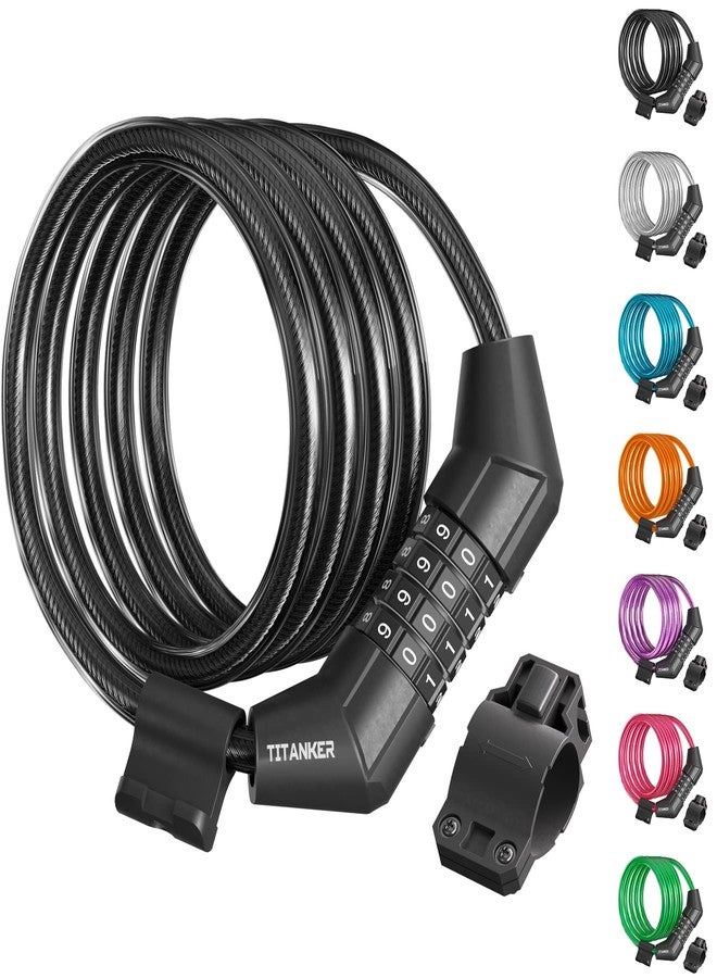Titanker 4FT Black 8mm Bike Cable Lock, Combination, Coiling, Keyless, Secure, Bicycle, Scooter, Stroller, Skateboards, Gates & Fences, Grills & Lawnmowers - Image 1