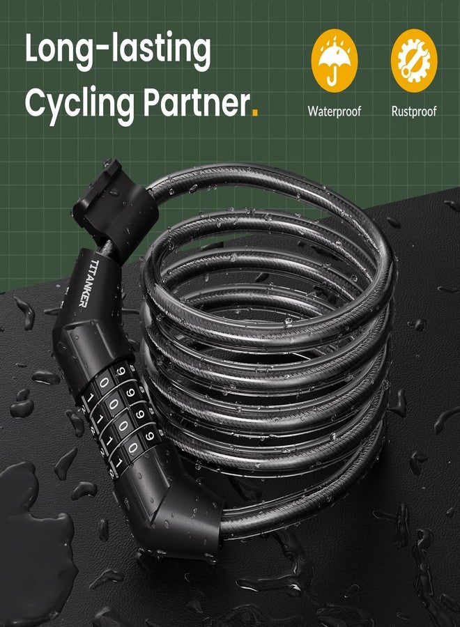 Titanker 4FT Black 8mm Bike Cable Lock, Combination, Coiling, Keyless, Secure, Bicycle, Scooter, Stroller, Skateboards, Gates & Fences, Grills & Lawnmowers - Image 2