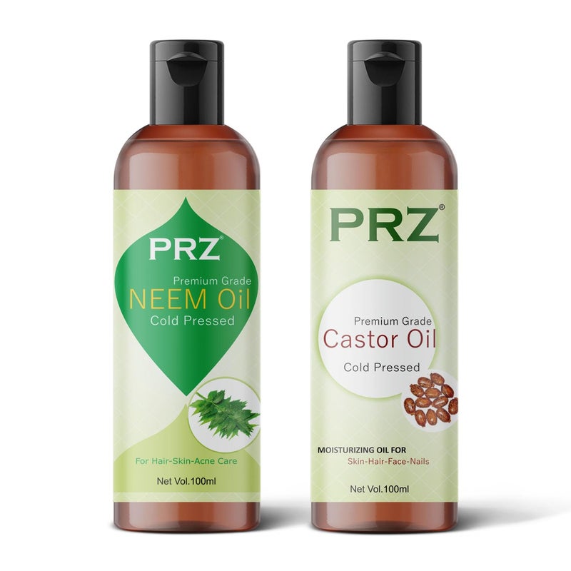 PRZ Combo of Cold Pressed Neem Oil & Castor Oil, 100% Pure & Natural Oil for Hair, Skin and Body Massage (100ML Each) - Image 5