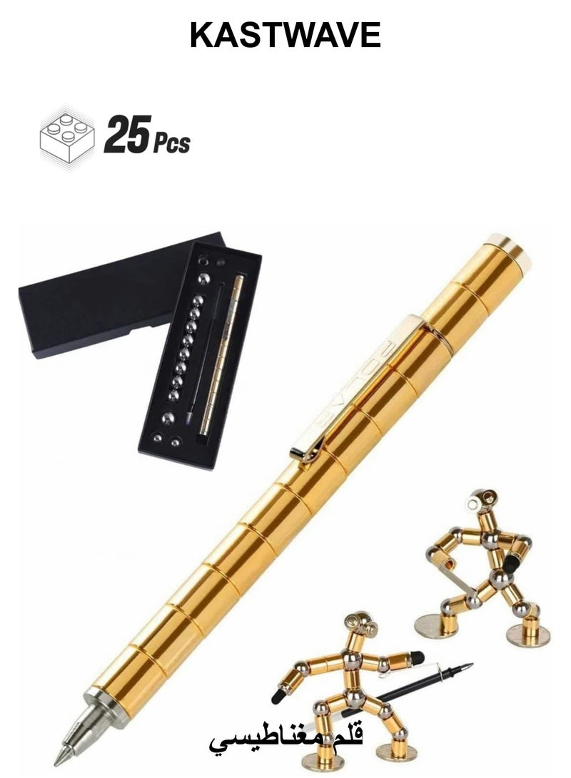 KASTWAVE Magnetic Toy Pen, Magnetic Fidget Pen Decompression Magnetic Metal Pen Multifunction Writing Magnet Ballpoint Pen Eliminate Pressure Fidget Gadgets Pen Gift for Kids or Friends (Gold) - Image 1