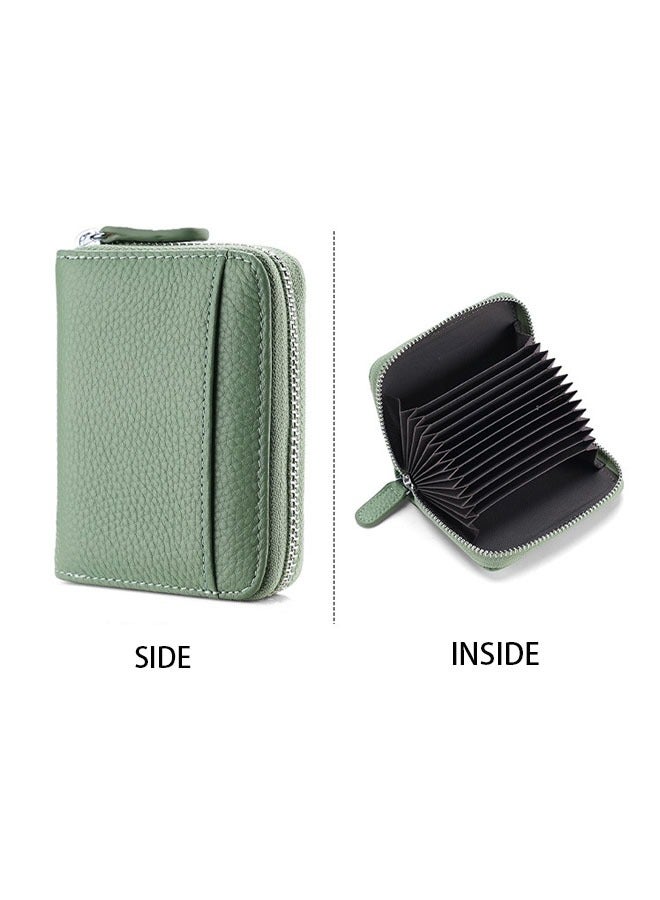 Generic Credit Card Holder Wallet, RFID 20 Slots Credit Card Holder Genuine Leather Small Card Case, Zippered Accordion Wallet, Unisex, Wallet Card Case (Green)  - Image 4