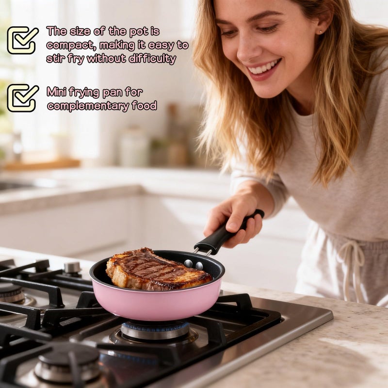 FANBODTA 4.7inch Mini Non-Tick Egg Pan - 5-Layer Coating, Dishwasher Safe, Gas/Induction Compatible Small Frying Pan for Omelet, Pancake, Oven & Dishwasher Safe - Perfect for Camping & RV (Pink) - Image 4