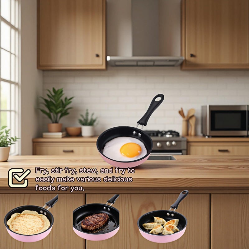 FANBODTA 4.7inch Mini Non-Tick Egg Pan - 5-Layer Coating, Dishwasher Safe, Gas/Induction Compatible Small Frying Pan for Omelet, Pancake, Oven & Dishwasher Safe - Perfect for Camping & RV (Pink) - Image 5