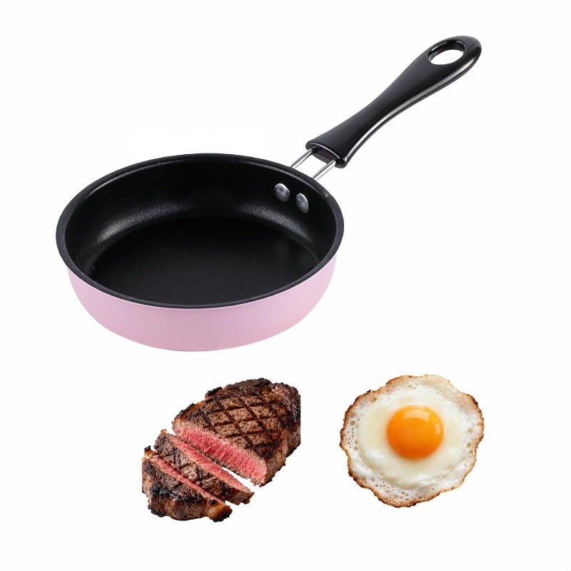 FANBODTA 4.7inch Mini Non-Tick Egg Pan - 5-Layer Coating, Dishwasher Safe, Gas/Induction Compatible Small Frying Pan for Omelet, Pancake, Oven & Dishwasher Safe - Perfect for Camping & RV (Pink) - Image 1
