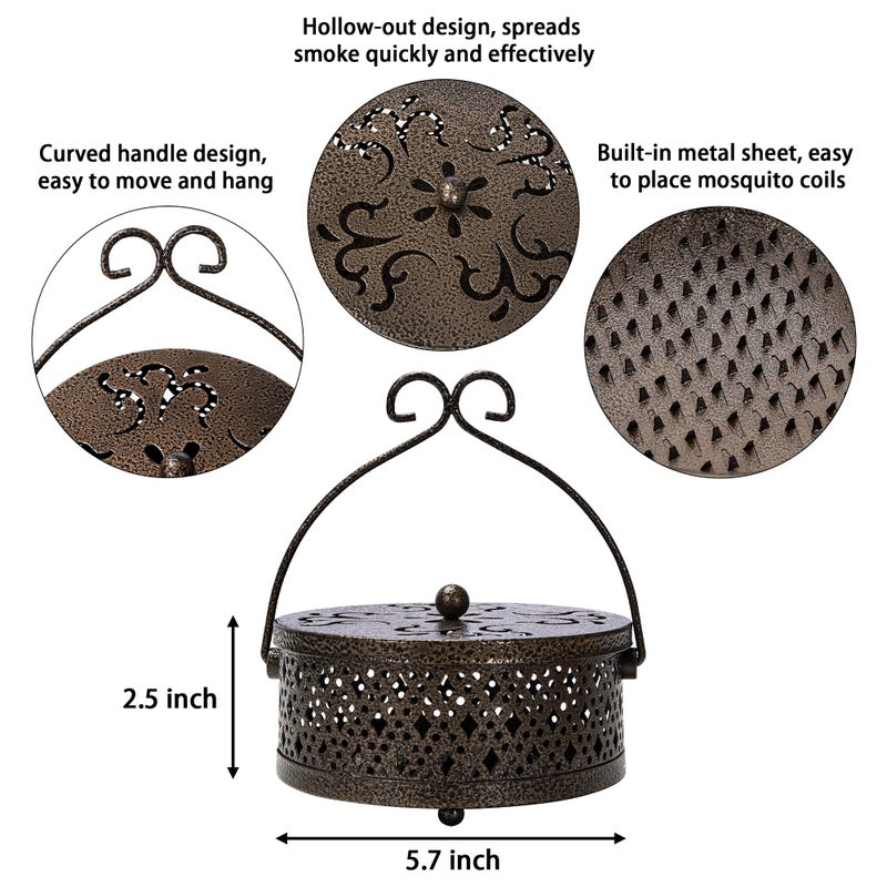 MyLifeUNIT Mosquito Coil Holder, Retro Portable Mosquito Incense Burner for Home and Camping (Bronze) - Image 2