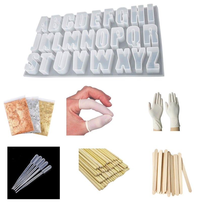 SNOOGG Extra Large 25 mm deep Alphabet Molds of 26 English Letter with 6 Type of Most Essential consumables and Disposable for Your Resin Art DIY Home Dcor Festive Customize Project - Image 1