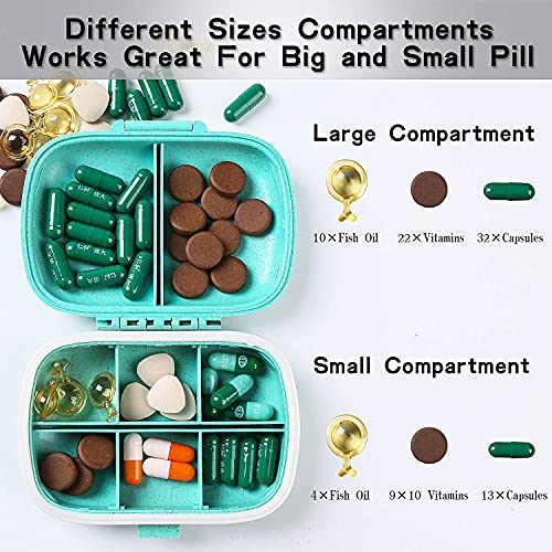 Qeedy 4 Pack Travel Pill Organizer, 8 Compartments Small Pill Box, Portable Daily Pill Case for Medicine, Vitamin, Supplement Storage, Compact Pill Container for Pocket, Purse, Travel, Office, Home Use - Image 2
