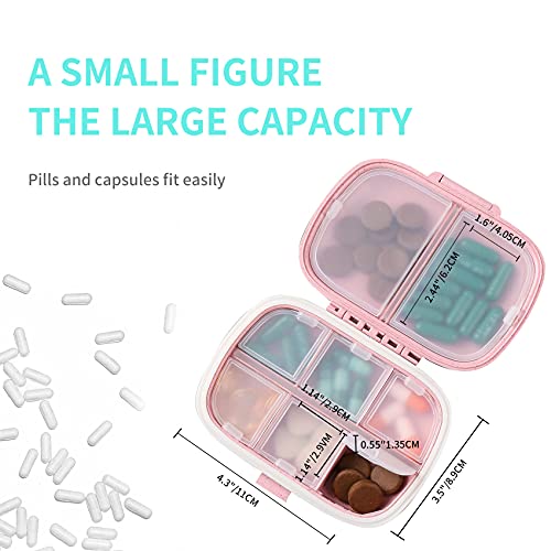 Qeedy 4 Pack Travel Pill Organizer, 8 Compartments Small Pill Box, Portable Daily Pill Case for Medicine, Vitamin, Supplement Storage, Compact Pill Container for Pocket, Purse, Travel, Office, Home Use - Image 3