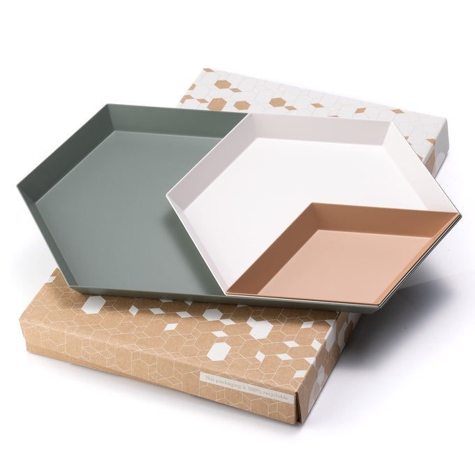 LINEARC HandPainted Metal Nesting Trays Set of 3 ModTrays Joshua Tree for MidCentury Modern Coffee Table Entryway Stacking Geometric Trinket Valet Catchall Vanity Jewelry Ottoman