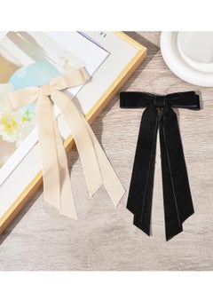 KHAJUL 2-Pieces Velvet Ribbon Ponytail Bow Hair Clip Hair Accessories for Women Girls Teens (Beige+Black)  - Image 4