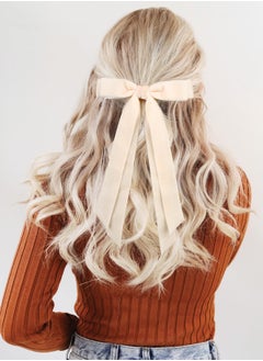 KHAJUL 2-Pieces Velvet Ribbon Ponytail Bow Hair Clip Hair Accessories for Women Girls Teens (Beige+Black)  - Image 5