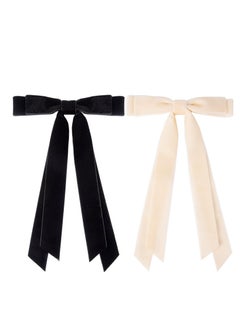 KHAJUL 2-Pieces Velvet Ribbon Ponytail Bow Hair Clip Hair Accessories for Women Girls Teens (Beige+Black)  - Image 3