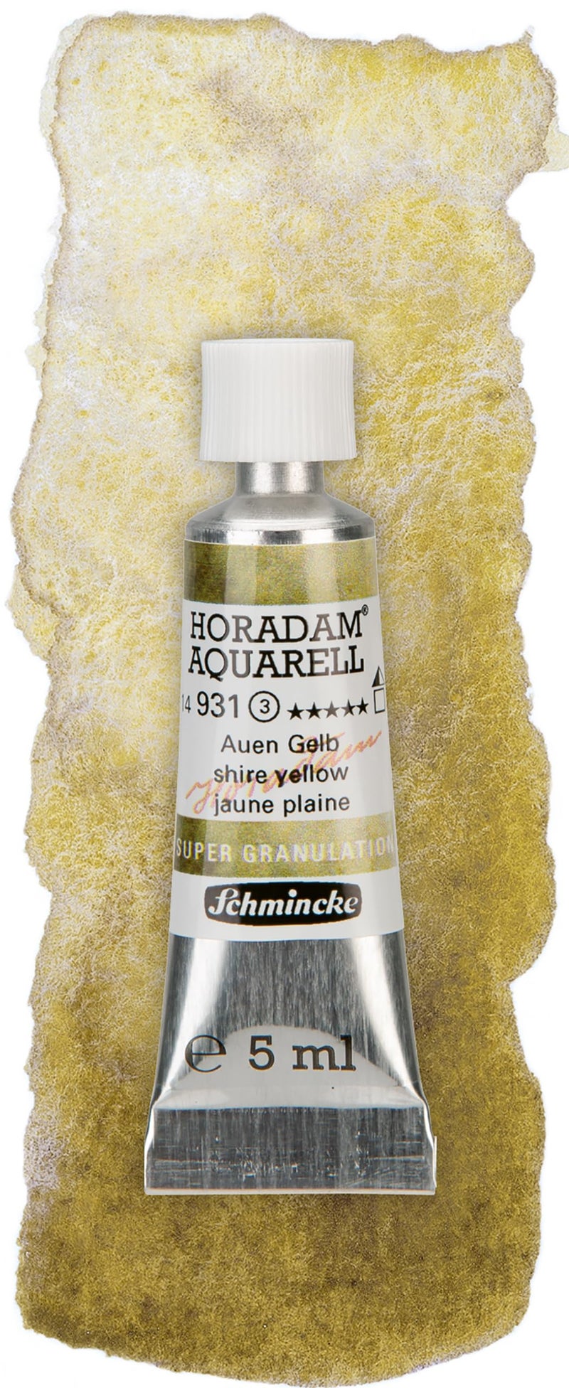 Schmincke - HORADAM® AQUARELL, Super Granulation, 14 931 001 Shire Yellow, 5 ml tube, very strong granulating colors, finest, super granulating watercolors - Image 1