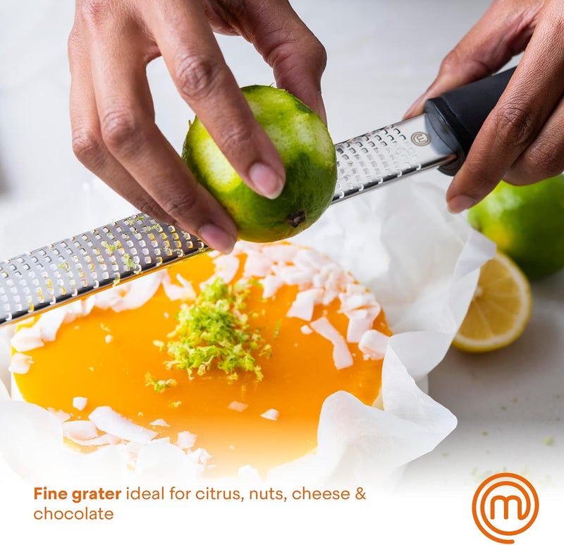 Master Chef Lemon Zester Grater with Handle, Kitchen Tool for Zesting Citrus Fruits & Finely Grating Parmesan Cheese, Garlic, Ginger, Coconut, Nutmeg, Wasabi, Chocolate etc, Stainless Steel, 12 inches - Image 2