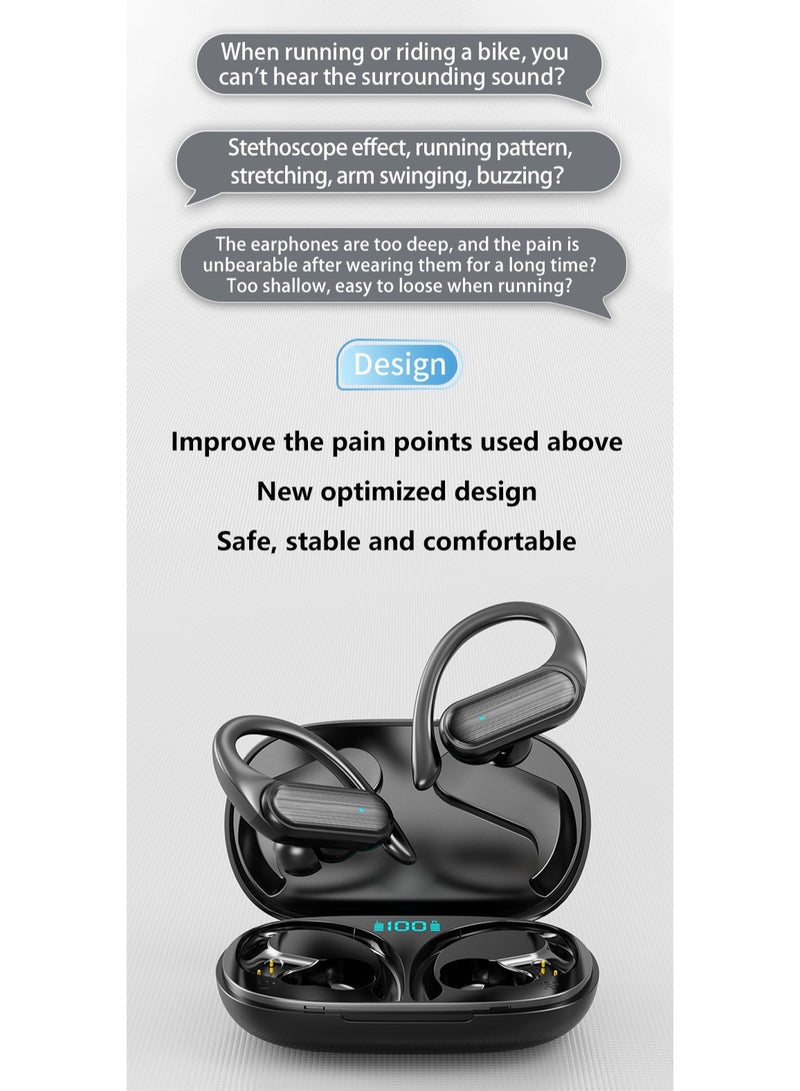 Wireless Bluetooth Headset Hanging Ear -Shaped Dual -Ear Wireless Earplugs Bluetooth 5.3 Headset Is Suitable For Sports Running Gym Sports Games And Other Noise, Water, Waterproof Light, Mini Bluetooth Earbuds Black Headset  - Image 3