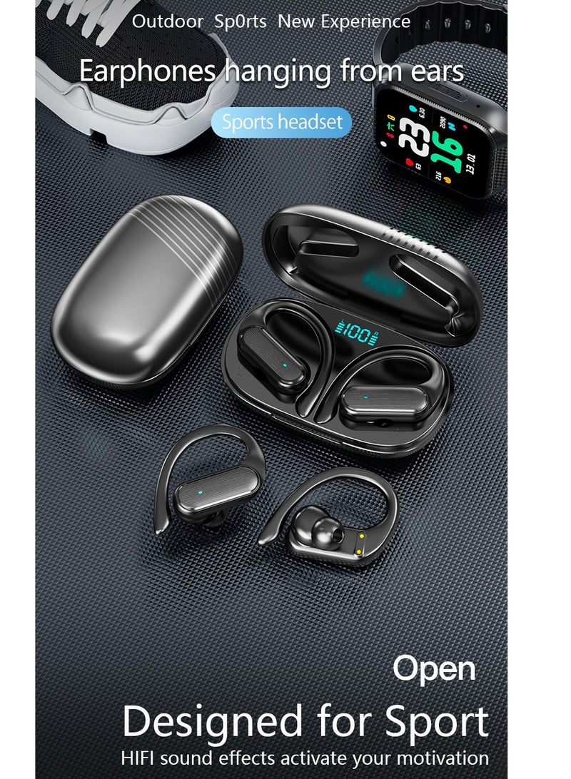 Wireless Bluetooth Headset Hanging Ear -Shaped Dual -Ear Wireless Earplugs Bluetooth 5.3 Headset Is Suitable For Sports Running Gym Sports Games And Other Noise, Water, Waterproof Light, Mini Bluetooth Earbuds Black Headset  - Image 2