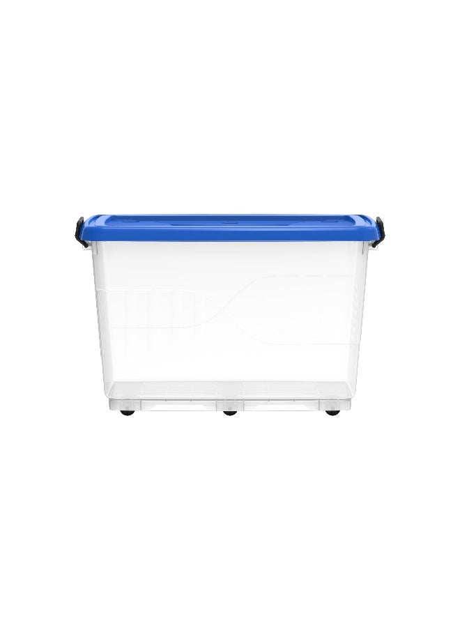 Cosmoplast 132L Clear Plastic Storage Box With Wheels & Lockable Lid (Blue)  - Image 1