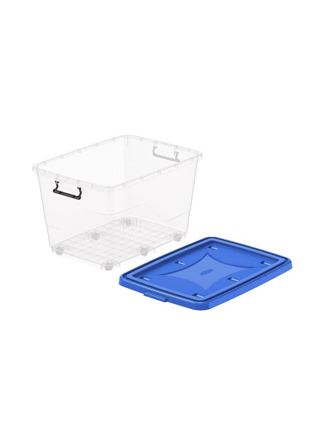 Cosmoplast 132L Clear Plastic Storage Box With Wheels & Lockable Lid (Blue)  - Image 4