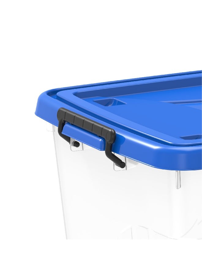 Cosmoplast 132L Clear Plastic Storage Box With Wheels & Lockable Lid (Blue)  - Image 2