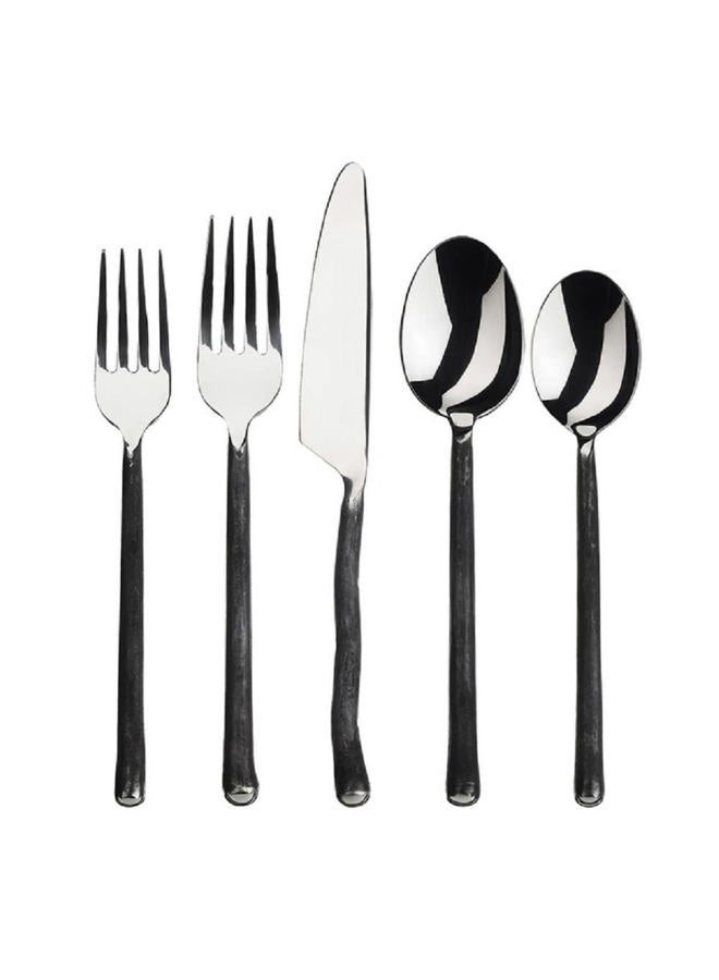 Gourmet Settings 20-Piece Silverware Montana Collection-Matte/Polished Stainless Steel Flatware Sets-Service for 4 Kitchen Cutlery Utensils Knife/Fork/Spoons, Black - Image 2