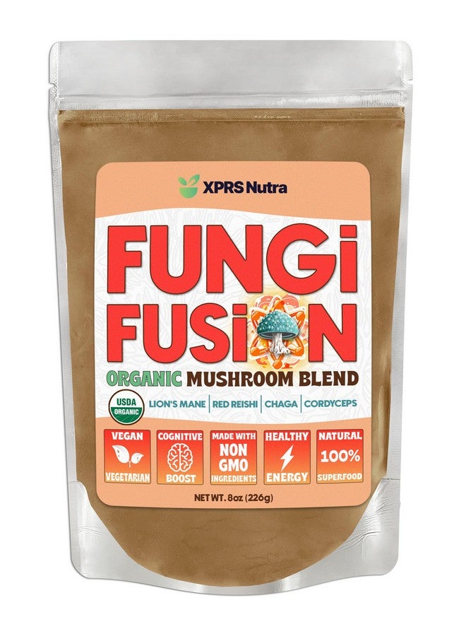 XPRS Nutra Fungi Fusion Organic Mushroom Powder Blend, Premium Blend of Lion's Mane, Reishi, Chaga, Cordyceps for Mental Clarity, Cognition, Energy and Immunity - 8 Ounce - Image 1