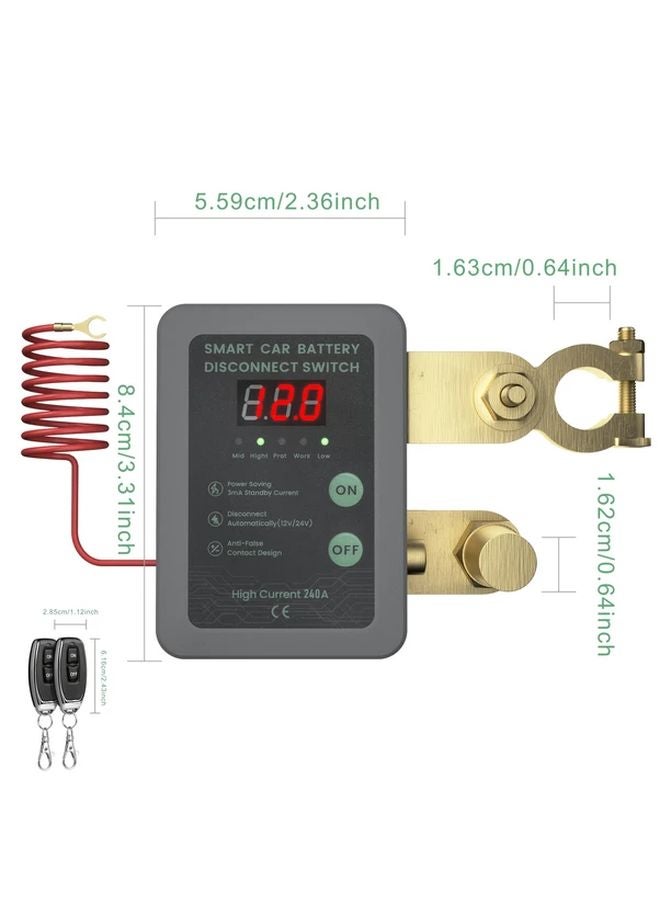 Grey 12V Battery Cut Off Switch Remote Control with LED Voltage Display Anti Theft for Vehicle Caravan ATV Truck Boat - Image 2