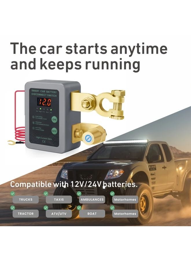 Grey 12V Battery Cut Off Switch Remote Control with LED Voltage Display Anti Theft for Vehicle Caravan ATV Truck Boat - Image 4