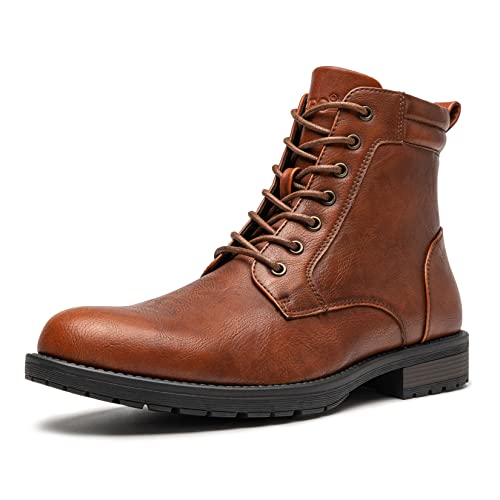 AMAPO Men's Boots,Casual Mid-Top Dress Boots for Men,Ankle Motorcycle Combat Men Boots Lace-Up Side Zipper(A22716-BRN-40) - Image 1