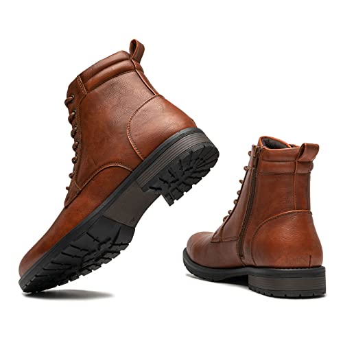 AMAPO Men's Boots,Casual Mid-Top Dress Boots for Men,Ankle Motorcycle Combat Men Boots Lace-Up Side Zipper(A22716-BRN-40) - Image 2