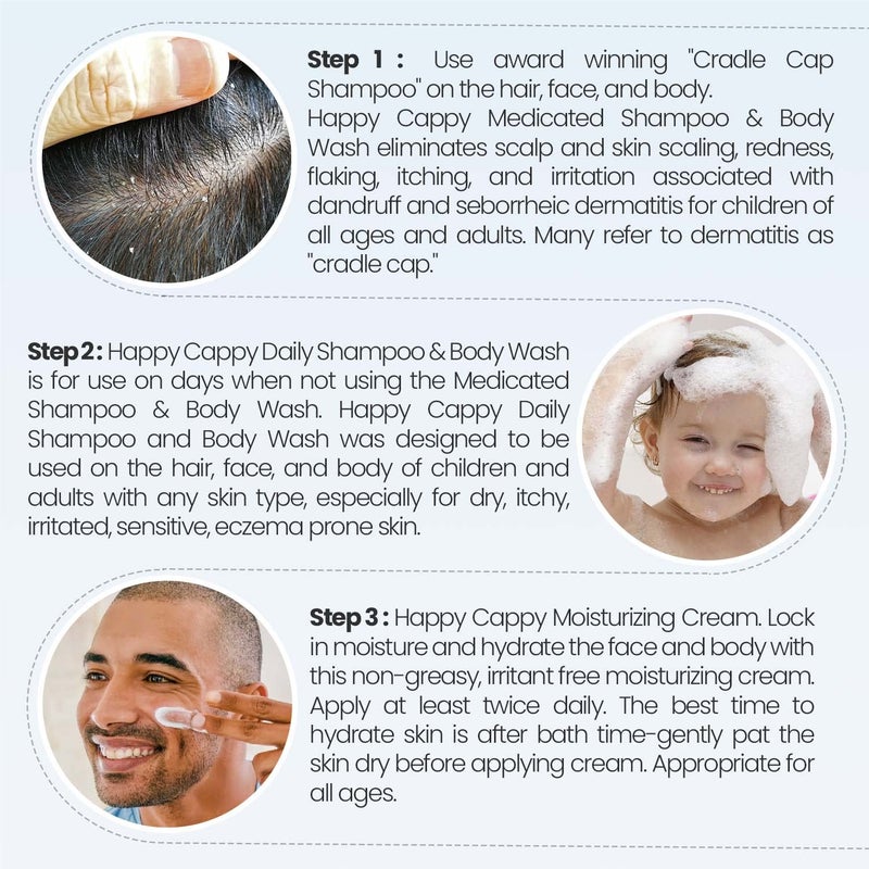 Happy Cappy Baby Shampoo and Body Wash and Moisturizing Cream Bundle - Eczema Body Wash and Lotion for Kids, Toddler, Adults, Helps with Dryness, Reduces Itching, Dermatologist Tested, Fragrance-Free - Image 5