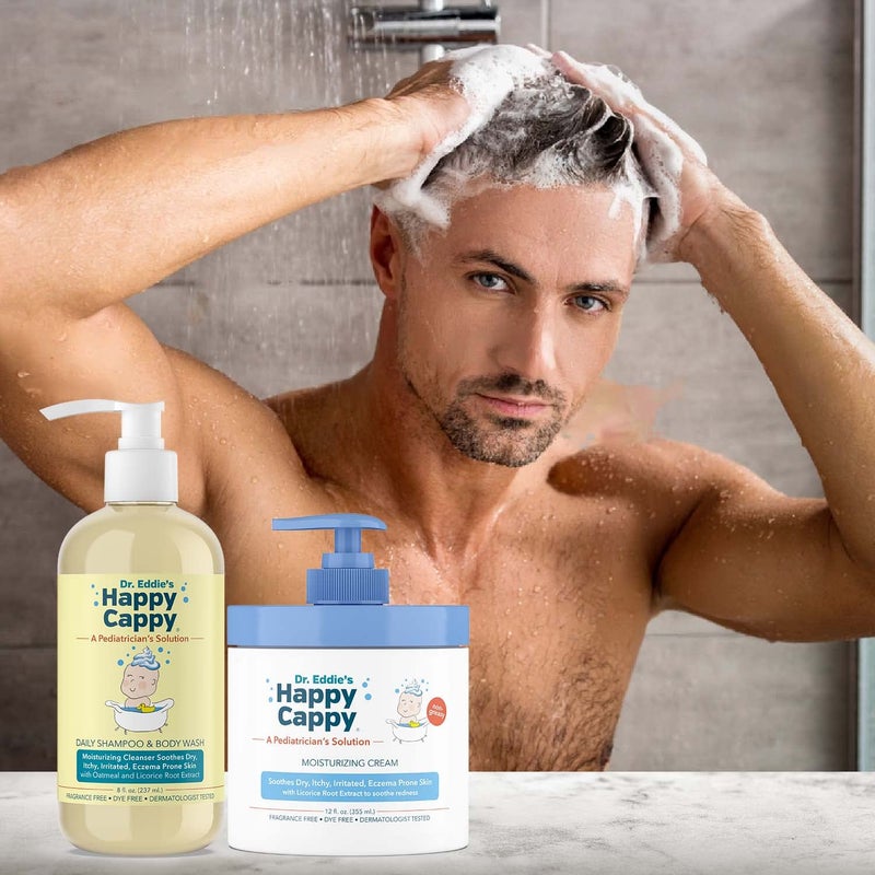 Happy Cappy Baby Shampoo and Body Wash and Moisturizing Cream Bundle - Eczema Body Wash and Lotion for Kids, Toddler, Adults, Helps with Dryness, Reduces Itching, Dermatologist Tested, Fragrance-Free - Image 4