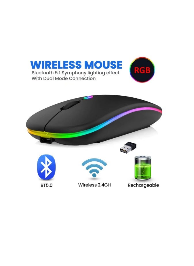 Generic - HP Wireless Mouse - Bluetooth w10, Dual Mode LED Rechargeable Mouse (Bluetooth 5.2 & USB Receiver) Portable Silent Mouse, for Laptop/Desktop/Tablet with Mouse Pad 30*25 - Image 1