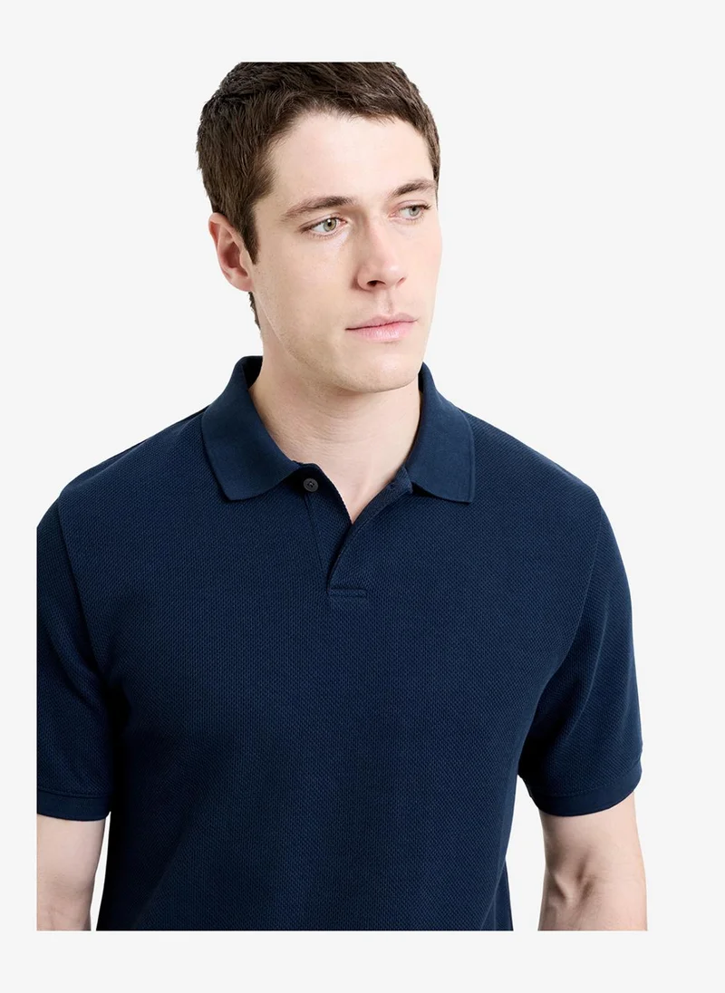 فرنش كونكشن Men's Navy Smart Concealled Placket Polo T-Shirt