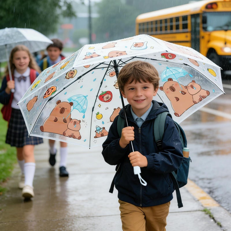 Kids Clear Bubble Umbrella Windproof Reinforced Fiberglass Frame Pinch Proof Safety Runner - Image 4