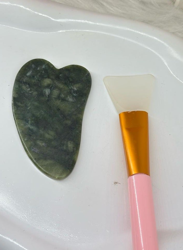 sface care set Gua Sha Body Guasha Board Facial Massage Tool Neck Therapy Green(random Color) 1PC + Silicone Face Mask Brush - 1PC Facial Mud Mask Applicator, Multicolor, Soft, Anti-Bacterial, Heat-Resistant, Wand, Cosmetic Brush Random Color S116 - Image 1