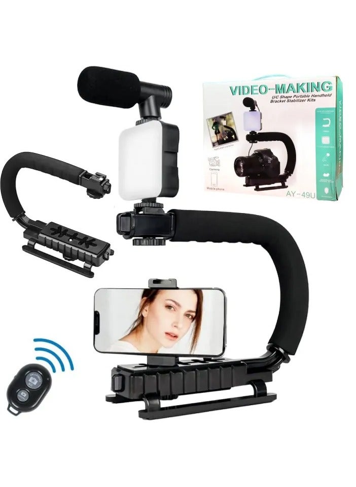 AY-49U C Type Portable Vlog Kit - LED Light Microphone Camera Bracket, Bluetooth Remote - Smartphone Video Making Kit - Perfect For Vloggers, Podcasts, Live Streaming, Youtube, Teaching And more  - Image 1